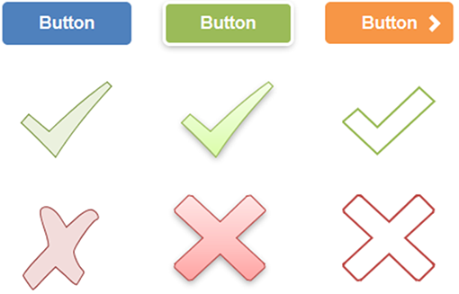 Buttons and Shapes with various styles