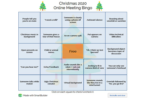Christmas 2020 Bingo board