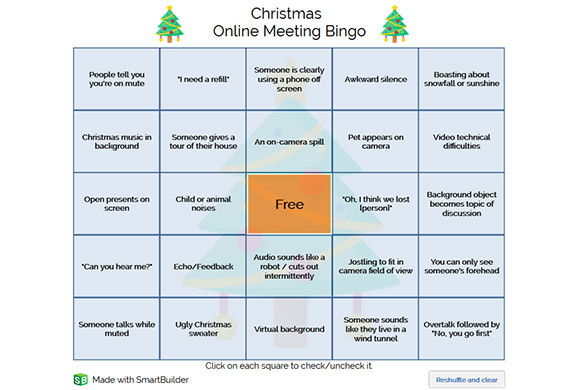 Christmas Bingo game board